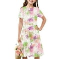 thumbnail image 3 of Odeerbi Niñas Gradiente Tie-Dye Skater Vestido Verano Flamed Swing Vestido Niños Manga Corta Elástico Vestido de Una Línea, 3 of 7