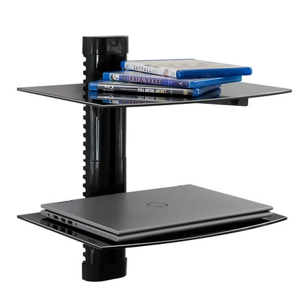 Mount-It! Floating Wall Mounted Shelf Bracket Stand 2 Shelves Tinted Tempered Glass