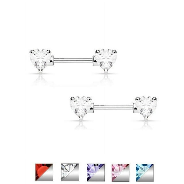 Paire de Mamelons en Acier Chirurgical 14G avec des Gemmes CZ en Forme de Coeur