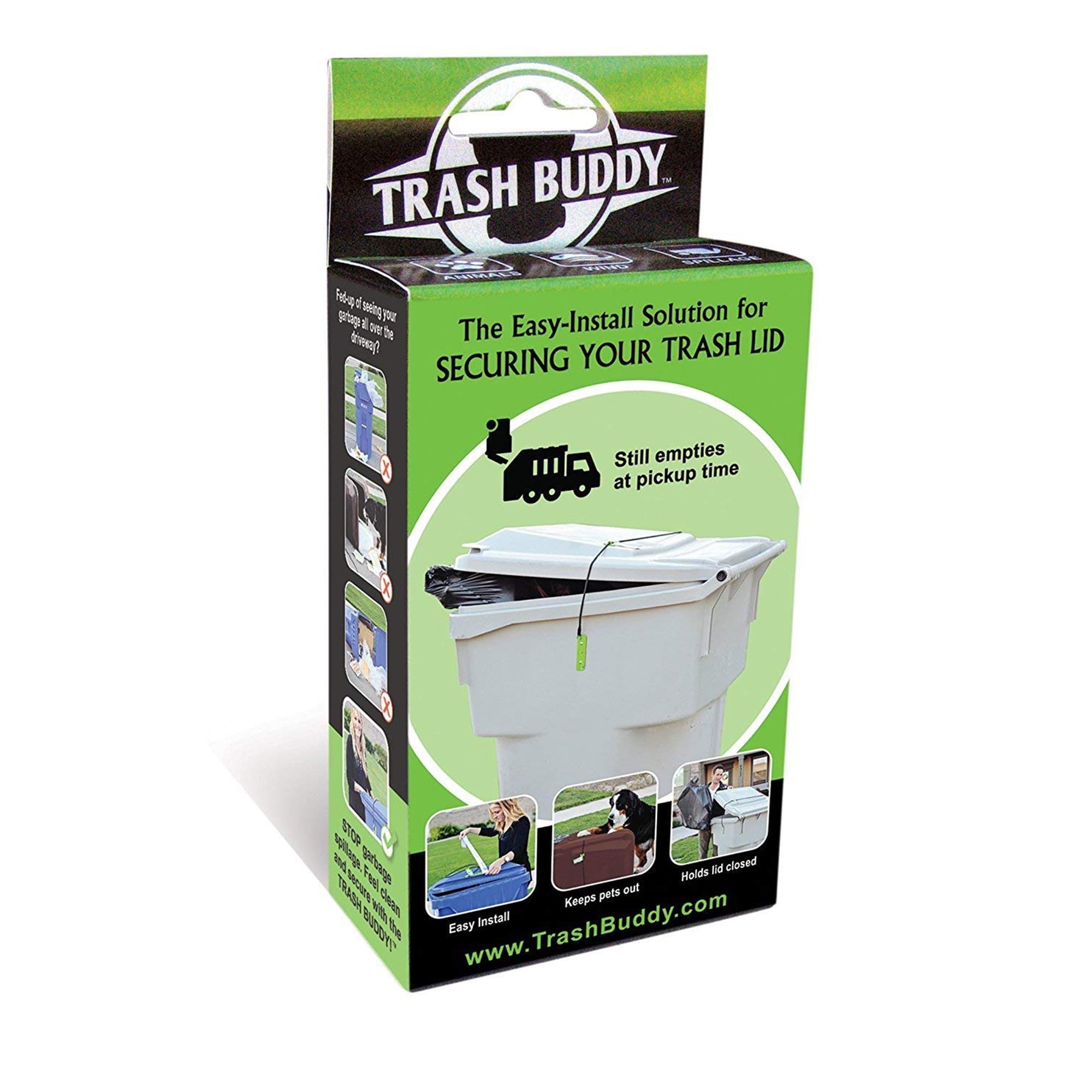 Trash Buddy Outdoor Garbage Can Lid Latch Protects From Spills