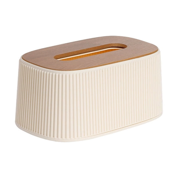Tissue Box,Minimalist Stripe Style Tissue Dispenser Arched Handkerchief Box with Grain Lid for Wet Wipes and Paper,Living Room,Bedroom,Beige