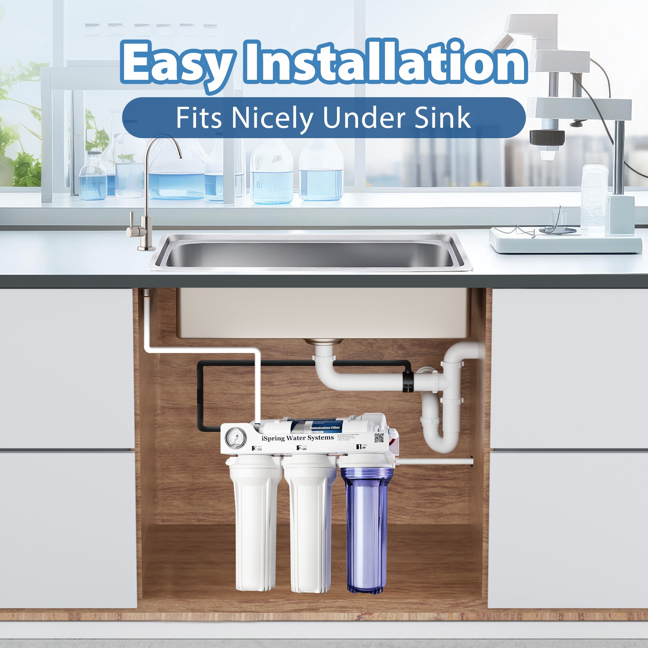 iSpring RCC1D Tankless RO/DI System, 5 Stage De-ionization Reverse Osmosis Water Filter System, 150 GPD Tankless RO Water Filter System for Aquarium with DI Water Filter
