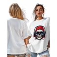 thumbnail image 7 of Women's T-Shirt Skull With Headphones Funny Short Sleeve Casual Tee Classic Crew Neck T Shirt for Women White, S, 7 of 7