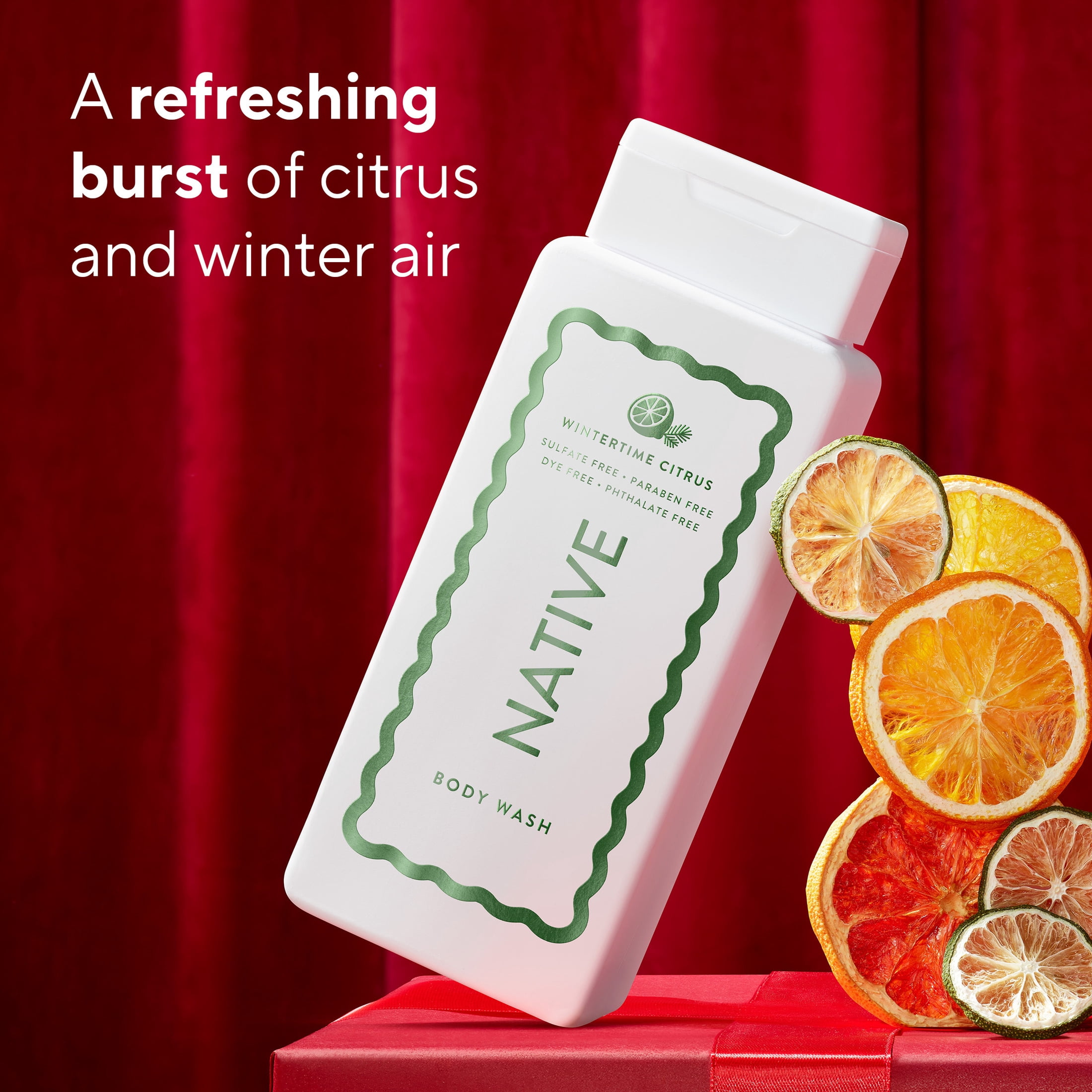 Native, Sulfate Free 24-Hour Refreshing Body Wash, Wintertime Citrus, 18 fl oz, Holiday Body Wash
