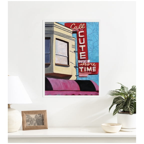 Kate and Laurel Framed Canvas Wall Art Print Call Me Cute by Krista V. Allenstein, 18 x 24 Sylvie White Frame, Vintage, Cityscape Art for Wall Decor