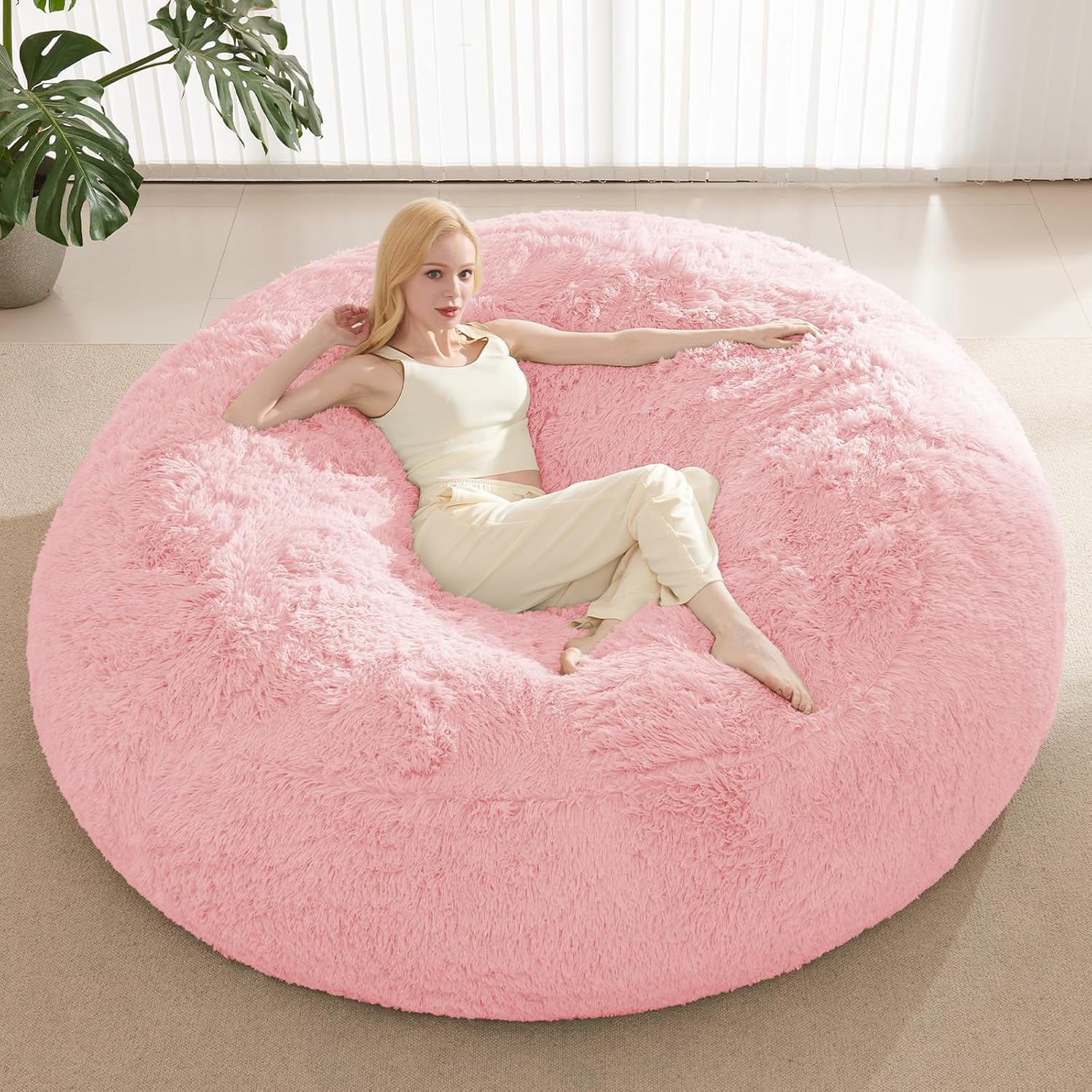 Bean Bag Chair Cover(No Filler) Soft Faux Fur Stuffed Animal Bean Bag Storage, Fluffy Plush Bean Bag Chair Cover Washable, Comfy Bean Bag Chairs for Adults, 6FT, Dark Grey
