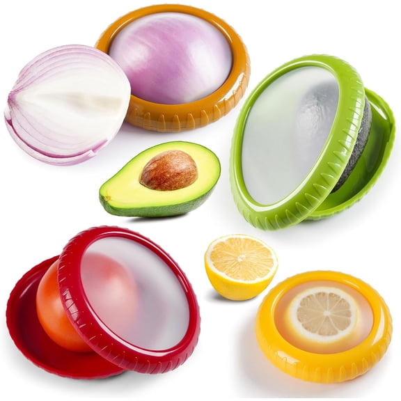 4 Piece Avocado Saver and Fruit Storage Containers for Fridge - Reusable Silicone Food Storage Pods for Vegetables, Onions, Tomatoes - Airtight Fresh Keepers, BPA Free