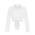 thumbnail image 6 of Lovskoo 2024 Women's Solid Color Tie Front Button Down Shirt Long Sleeve Collared Tunic Blouse Crop Tops White, 6 of 9