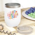 thumbnail image 2 of Tiny Humans Tamer, Retro Groovy Wavy Text Art, Teacher Merch Gift, White 12oz Wine Tumbler, 2 of 5