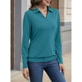 thumbnail image 6 of Womens T-Shirts Long Sleeve Banded Bottom Tops Business Casual Tops Collared V Neck Blouses Green S, 6 of 7