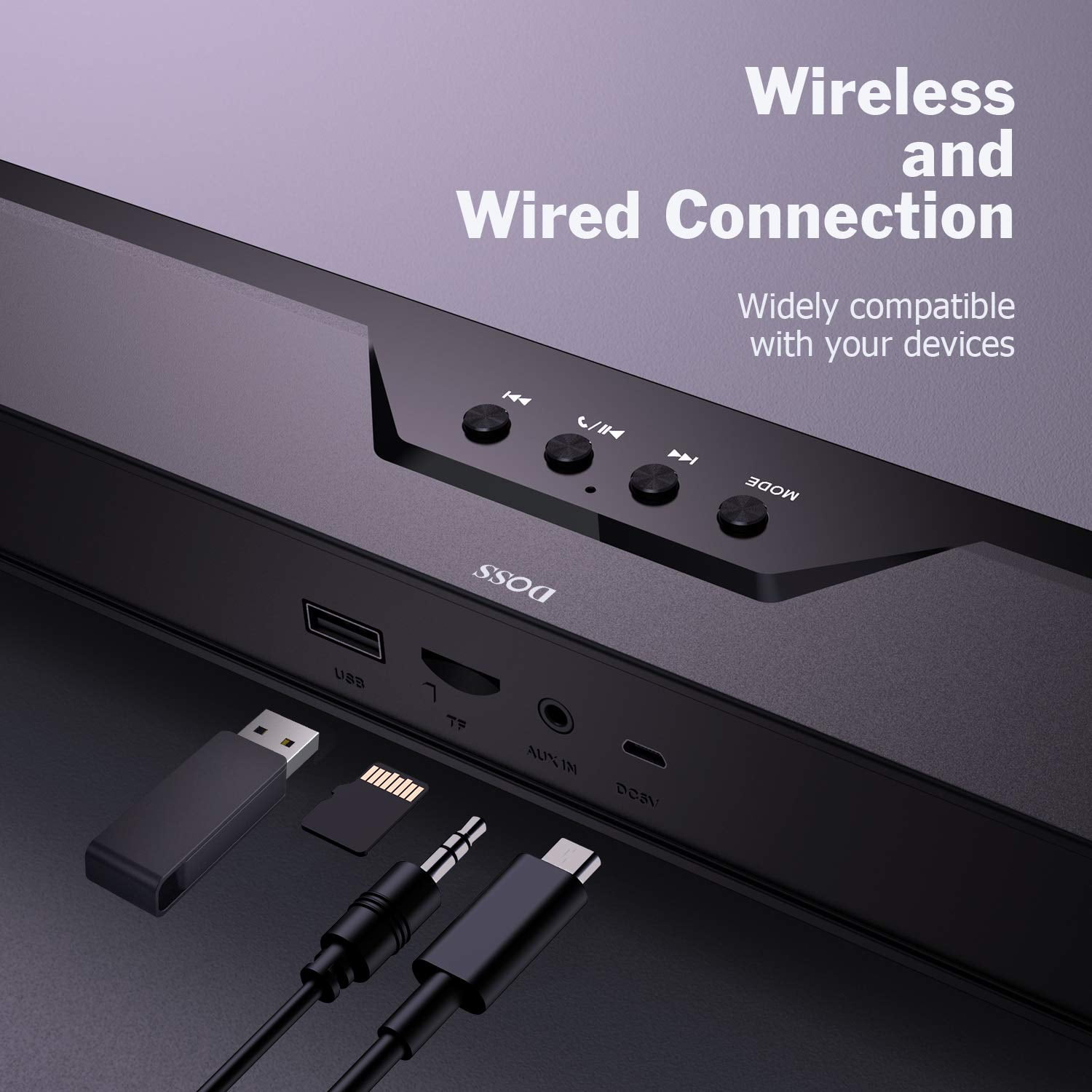 DOSS Computer Speaker, Sound Bar for TV with HD Stereo Sound and Subwoofer, Aux-in, USB disk, and TF card Input, Wireless Bluetooth 5.0 Speakers for Desktop, Laptop, Phone, Gaming