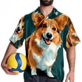 thumbnail image 4 of Corgi Dog Men's Short Sleeve Spread Collar Button Down Beach Print Casual Shirts, 4 of 6