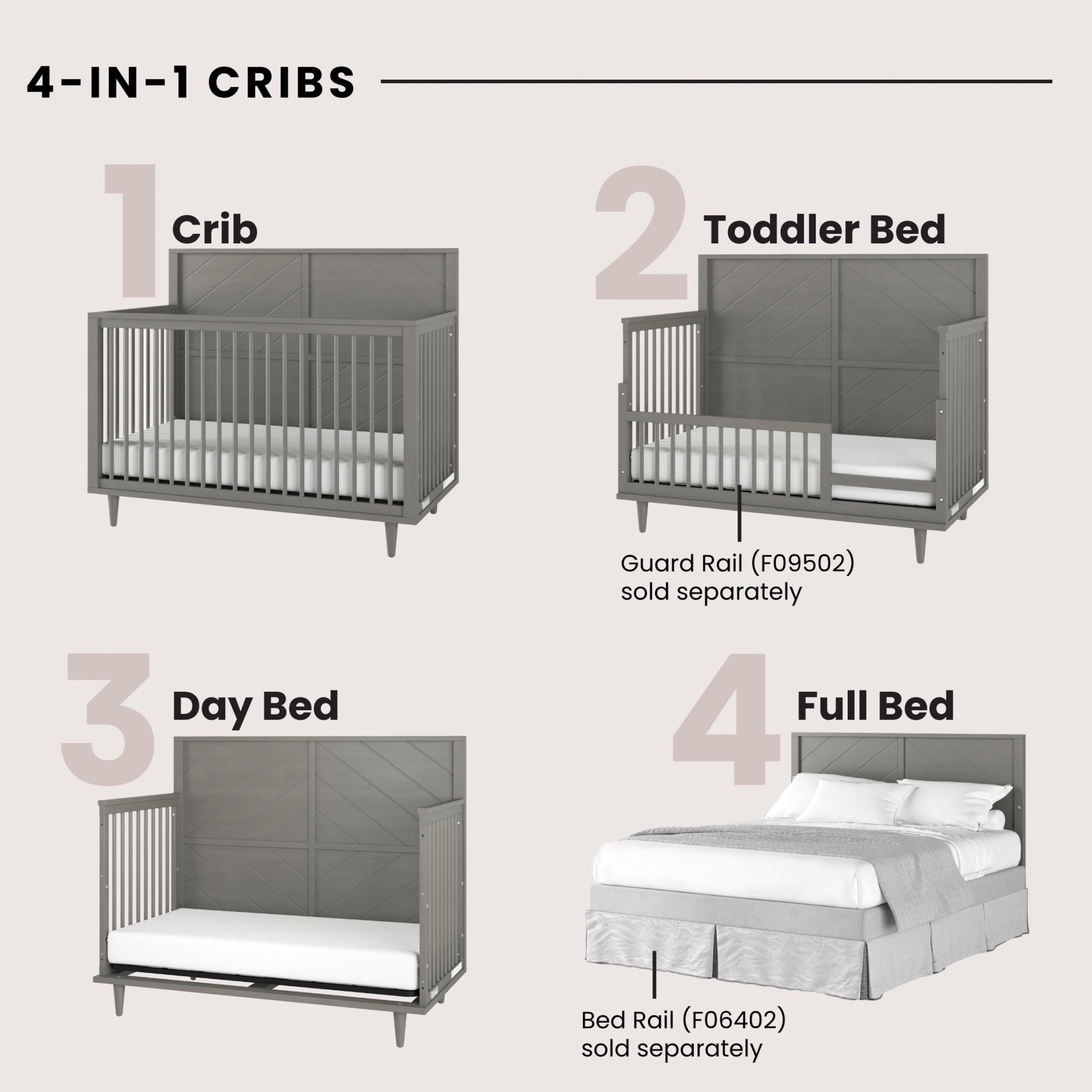 Child Craft Surrey Hill Crib and Dresser Nursery Set, 4-in-1 Convertible Crib with 3-Drawer Dresser, Lunar Gray, 2-Piece