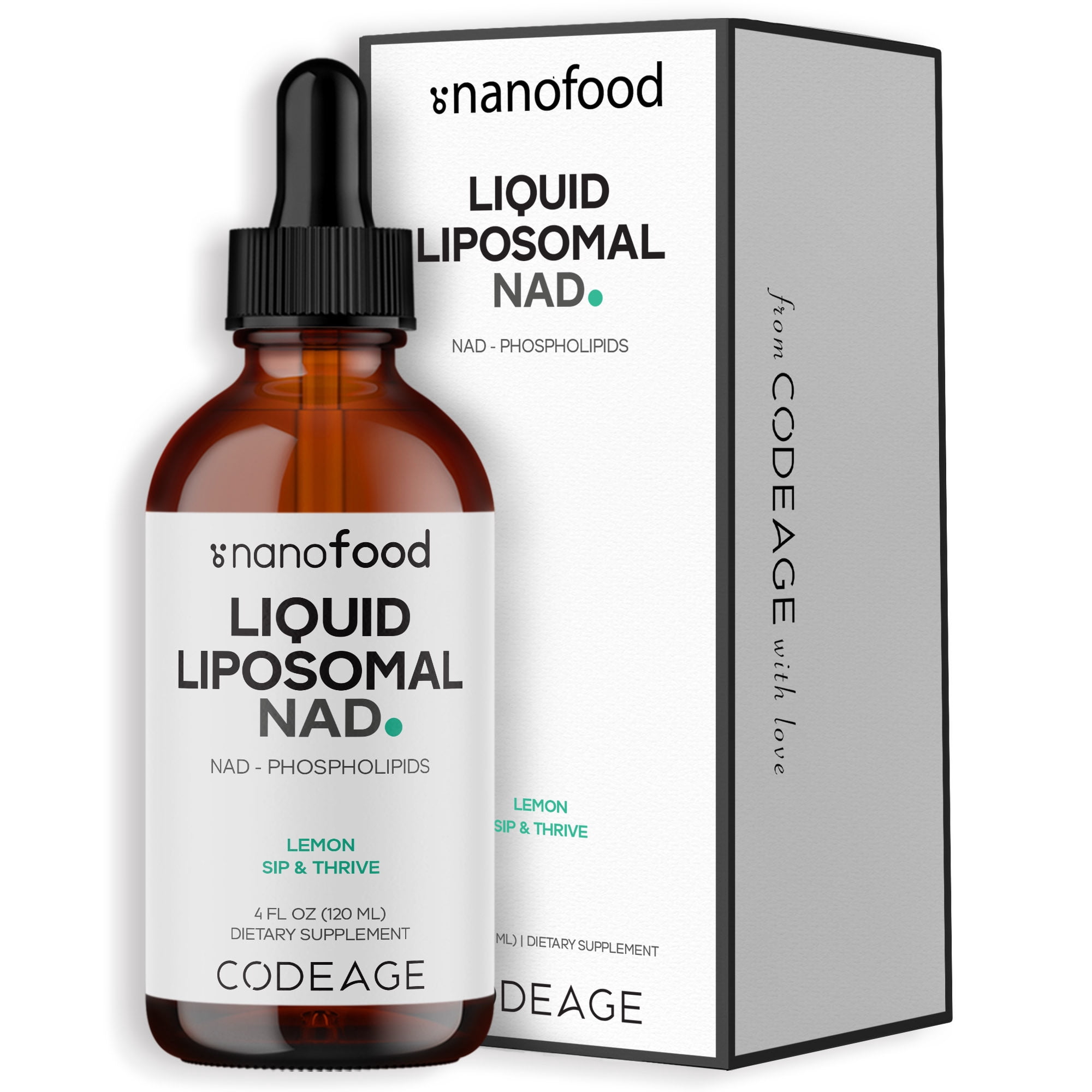 Codeage Nanofood Liquid Liposomal NAD+, Nicotinamide Adenine Dinucleotide, Lemon, 4 fl oz