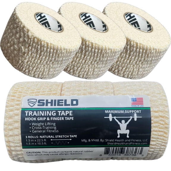 SHIELD | Weightlifting Tape | White, Non-Slip Athletic Tape - 3 Pack