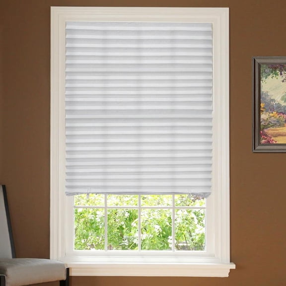 Self-Adhesive White Pleated Curtain - Semi-Blackout Privacy Protection For Window, Sun Blocking, No Drilling Easy Installation, Light Filtering