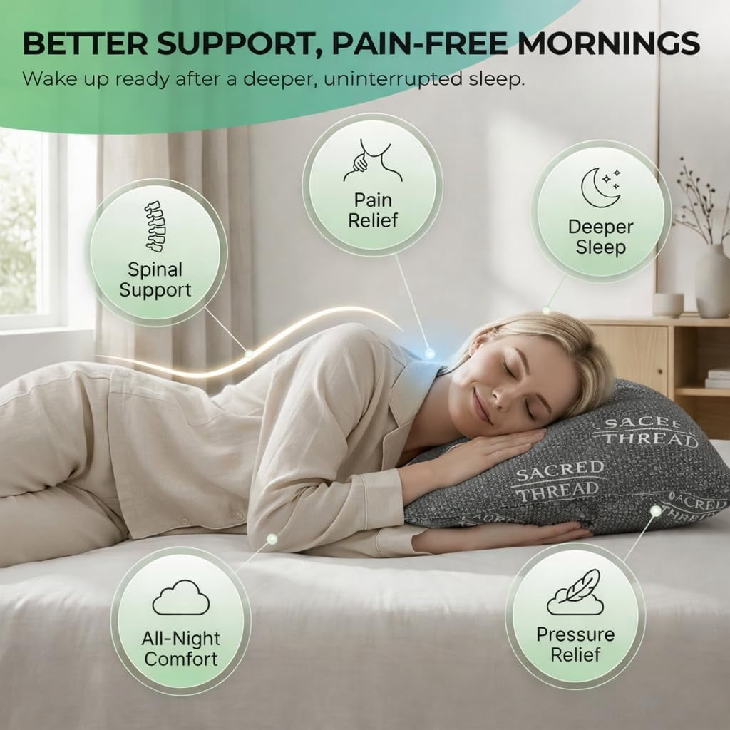 Sacred Thread Rayon Derived from Bamboo Cooling Pillow Filled with 100% Shredded Memory Foam. Adjustable Firmness. Rayon Derived from Bamboo Pillow (Grey) (2 Pack) (Queen)