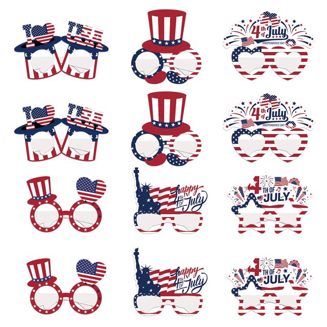 24 Uds. Gafas de papel, gafas de fiesta patriótica, 4 de julio, fiesta patriótica, Día Conmemorativo, decoración del Día de la independencia