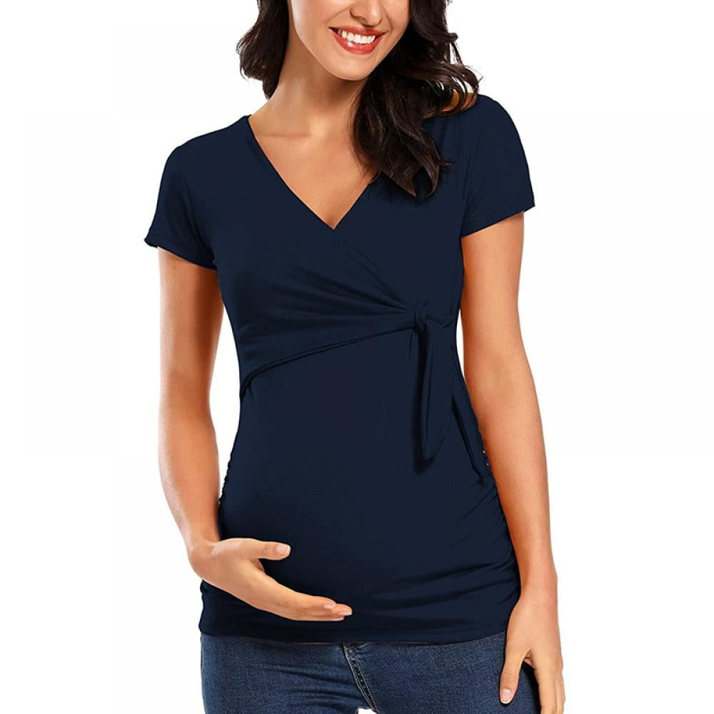 V-neck  Maternity Tops Breastfeeding Clothes Nursing Shirt Pregnant T-Shirts