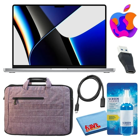 Refurbished Apple MacBook Pro 14" Laptop (M1 Pro, 10 Core CPU, 16 Core GPU, 16GB RAM) (2021, 1TB SSD, Silver) (MKGT3LL/A) Bundle with Purple Bag