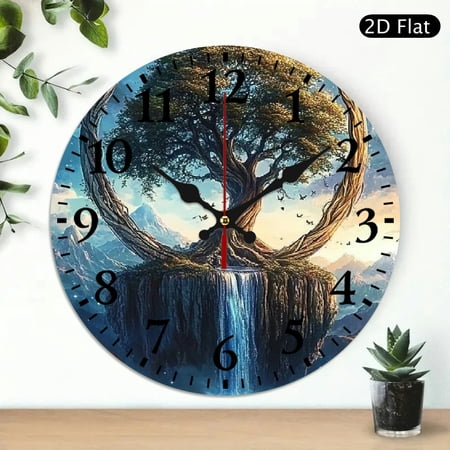 RKSupls Mystical Tree Round Wooden Wall Clock for Home Decor Ideal for Living Room Kitchen Dorm Practical Everyday Gifts