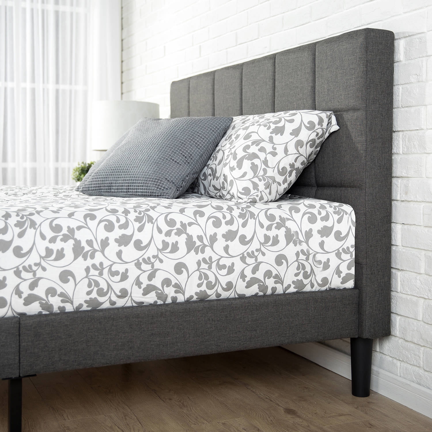 Zinus Lottie Upholstered Square Stitched Platform Bed With Footboard Zinus Lottie Upholstered Square Stitched Platform Bed With Footboard Multiple Sizes Com