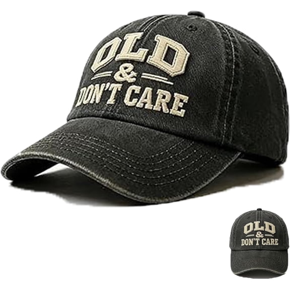 "Old & Don't Care" Vintage Distressed Baseball Cap, Funny Retirement Gift for Men, Adjustable Washed Cotton Dad Hat for Father’s Day Grandpa Husband 50th 60th 70th Birthday Novelty Present