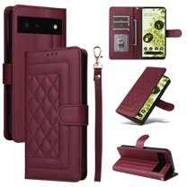 for Google Pixel 6 Wallet Flip Case, Classic PU Leather Card Slots with Lanyard Magnetic Closure Kickstand Drop Protective Soft TPU Inner Case for Google Pixel 6, Winered