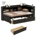 thumbnail image 3 of Duxelifin Twin Size Corner Bed Frame with Built-In Bookcase Storage, USB Ports & AC Outlets, Storage Drawers, Wood Platform Bed Frame Daybed Frame for Bedroom,Study Room, & Guest Room, Brown, 3 of 13