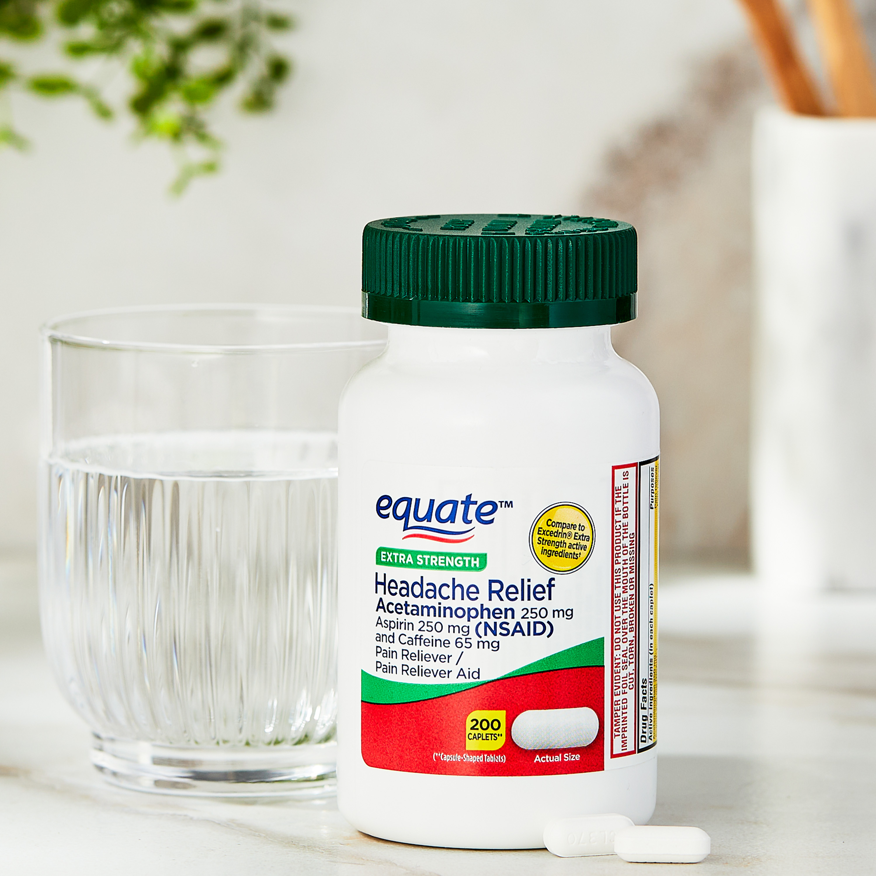 Caplets de Alivio de Dolor de Cabeza de Fuerza Extra Equate con Acetaminofén, Aspirina y Cafeína, 200 Unidades, Comparar con Ingredientes Activos de Excedrin Extra Strength Caplets 7