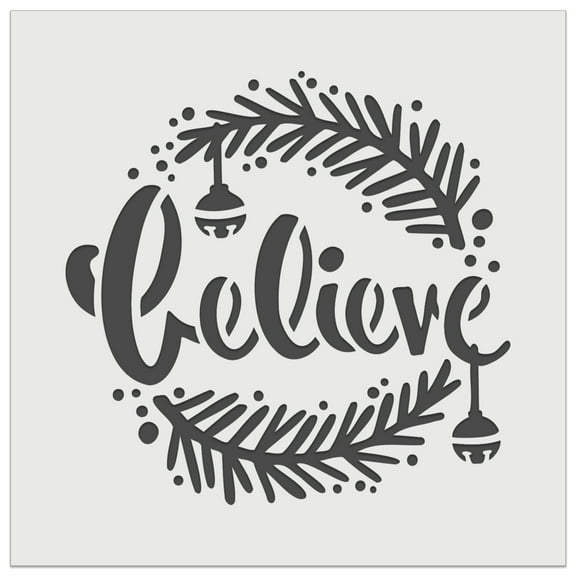 Believe Christmas Holiday Pine Needles and Bells DIY Cookie Wall Craft Stencil - 5.5 Inch