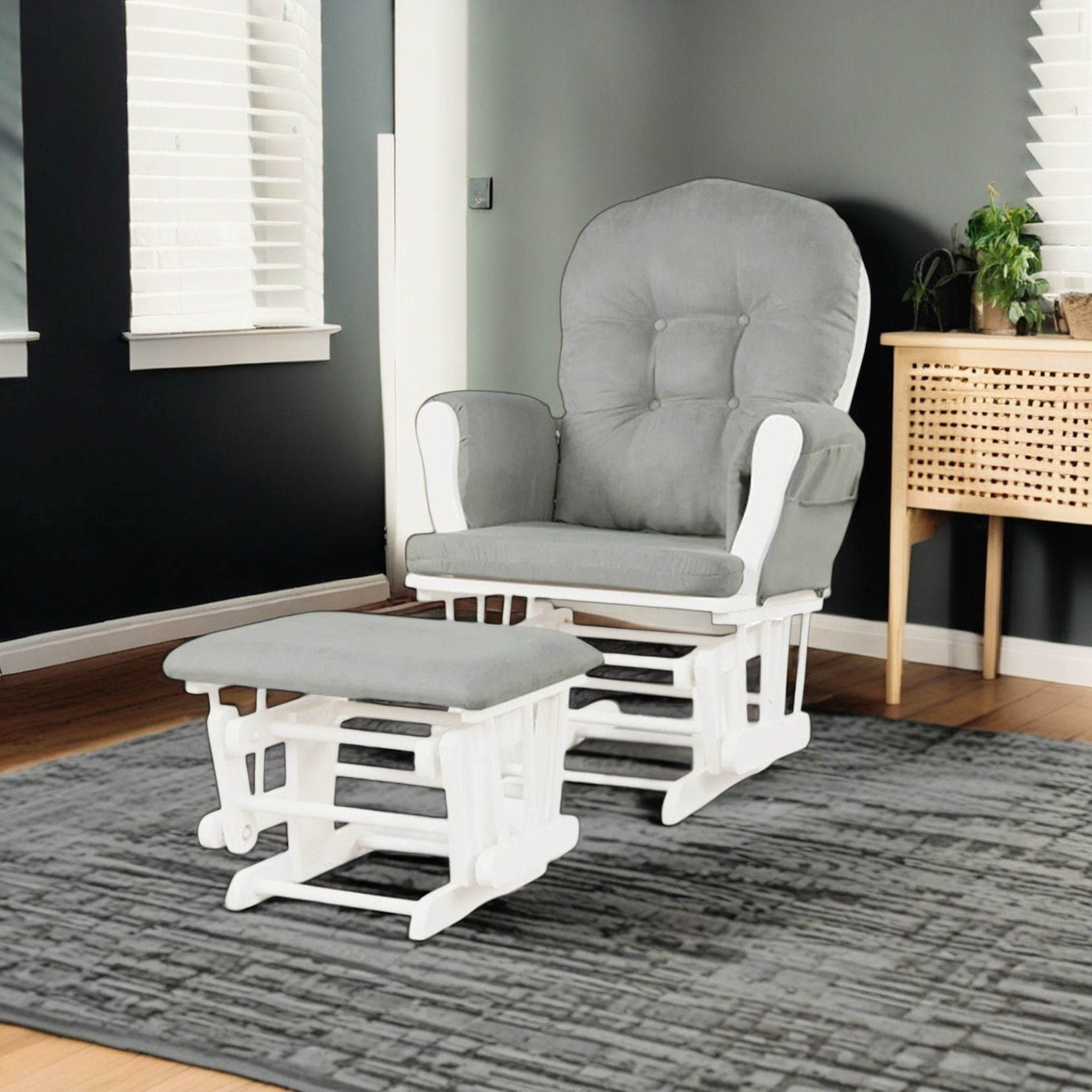 Demi Bonn Glider and Ottoman Set, Wood Rocking Chair with Cushioned Armrests Detachable Cushion, Upholstered Glider with Nursing Ottoman, for Napping, Reading, Light Gray