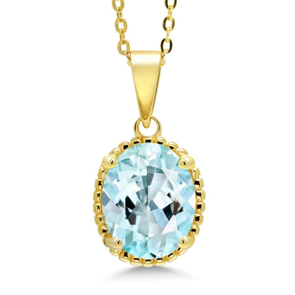 Gem Stone King 18K Yellow Gold Plated Silver Sky Blue Topaz Pendant Necklace for Women (4.50 Cttw, Oval 11X9MM, Gemstone November Birthstone, with 18 inch Silver Chain)