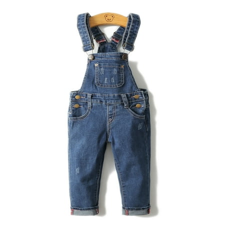 

KIDSCOOL SPACE Little Girl Boy Ripped Denim Cute Slim Pants Jean Overalls 8T