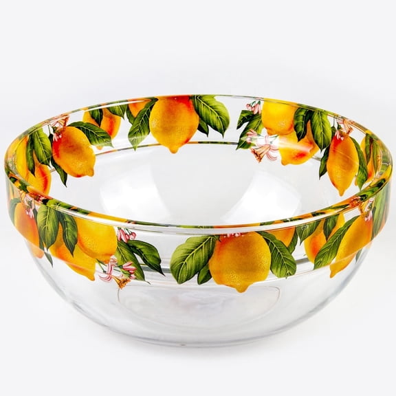 Dinnerware Fruit Lemon Printed Glass Salad Serving Bowl for Home Decorative Kitchen