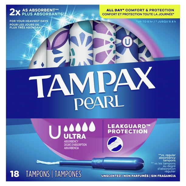 Tampax Pearl Ultra Plastic Tampons, Unscented, 18 Count
