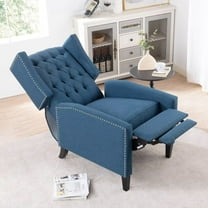 27" Wide Manual Wingback Recliner Chair, Vintage Accent Chair, Recliner Chair with Nailhead Trim and Birch Legs, Tufted Single Sofa Chair, for Home, Living Room, Office, Bedroom, Blue