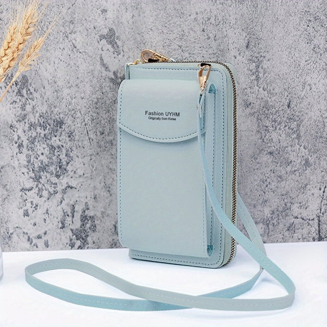 HLONK Zipper Mini Phone Wallet Fashionable Letter Detail Shoulder Bag with Solid Color