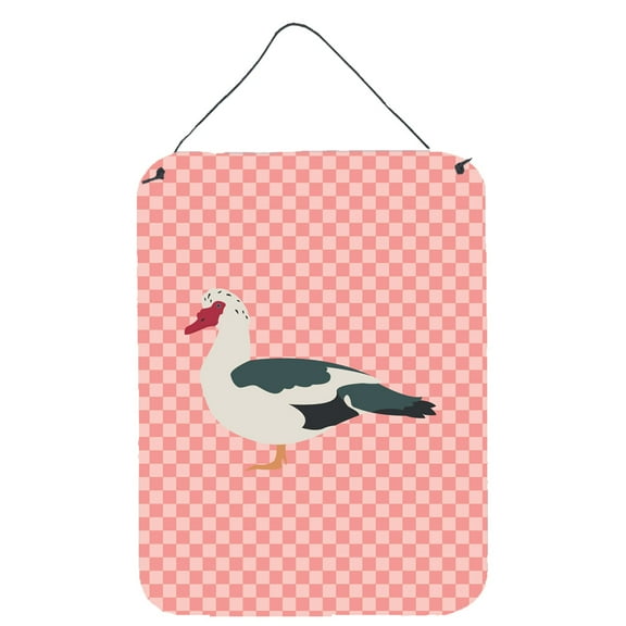 Caroline's Treasures BB7864DS1216 Muscovy Duck Pink Check Wall or Door Hanging Prints, 12x16, multicolor