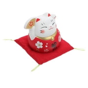 Lovely Fortune Cat Decor Ceramic Cat Figurine Decor Desktop Maneki Neko Cat Decor Chinese Japanese Statue Red