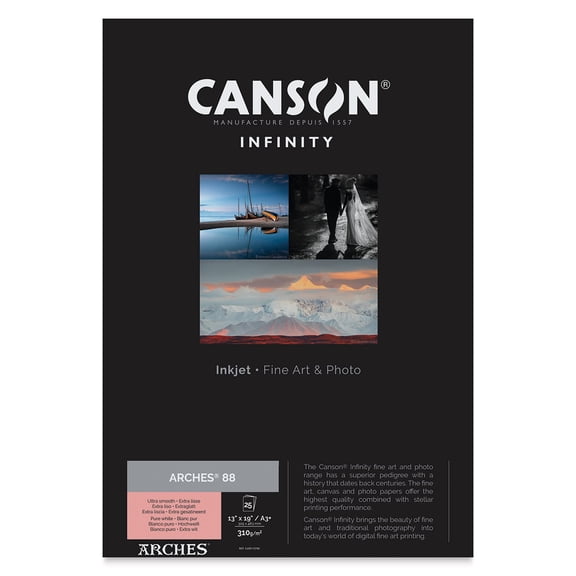 Canson Infinity Arches 88 Inkjet Fine Art and Photo Paper - 13" x 19", A3 , 310 gsm, Package of 25