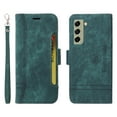 thumbnail image 2 of for Samsung Galaxy S21 FE Flip Case, Slide Card Pocket Premium PU Leather Folio Flip with Design Card Slots Wrist Strap Shockproof Kickstand Magnetic Protective Cover for Samsung S21 FE, Green, 2 of 15