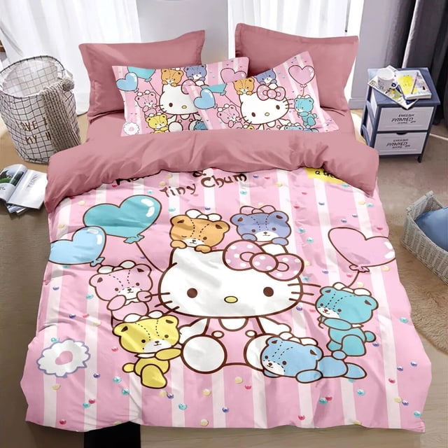 Sanrios Hello Kitty Melody Pochacco Bedding Set Four Piece Bedding Girl Heart Double Pillowcase Bed Linens Dorm Bedclothes RJ