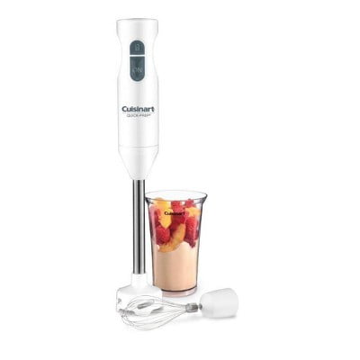 Single-Speed Hand Blender - White - Immersion Blender, Handheld Mixer, Stainless Steel