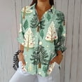 thumbnail image 4 of Long Sleeve Button Up for Women Plus Size Graphic Print Lapel Collared Blouses Casual Christmas Holiday Outfits (XL, Green), 4 of 6