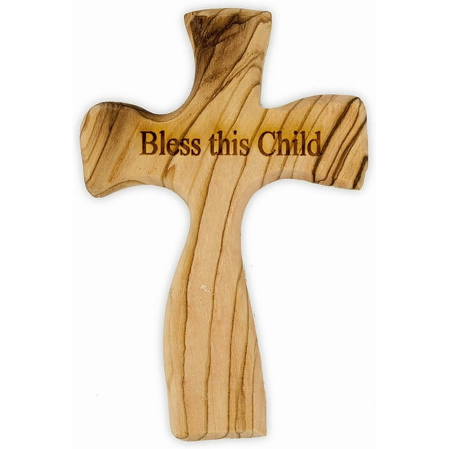 Olive Wood Prayer Cross - Hand Made in The Holy Land (Bless This Child)