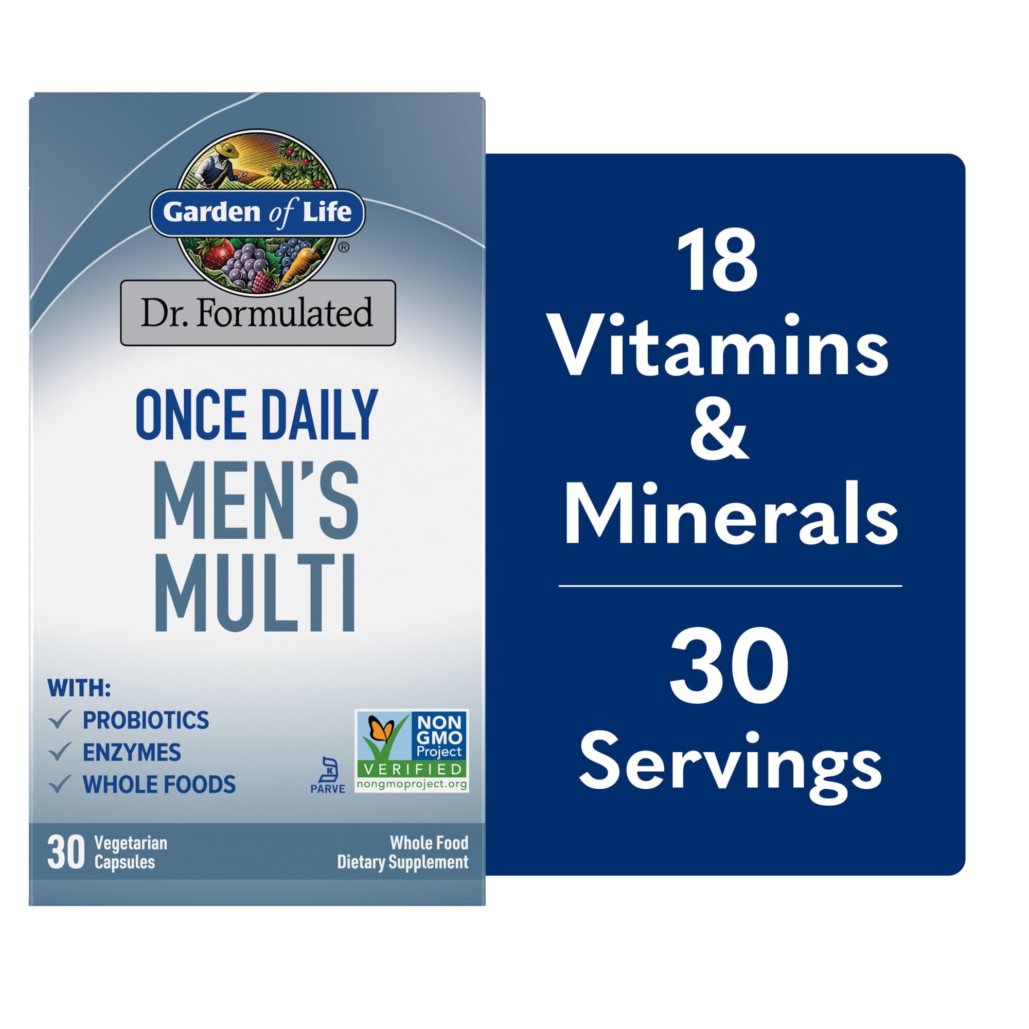 Garden of Life Dr. Formulated Once Daily Men’s Health Fermented Multivitamin with Wholefoods, Probiotics, Enzymes, and Immune Support, Vegetarian and Gluten Free, 30 Capsules