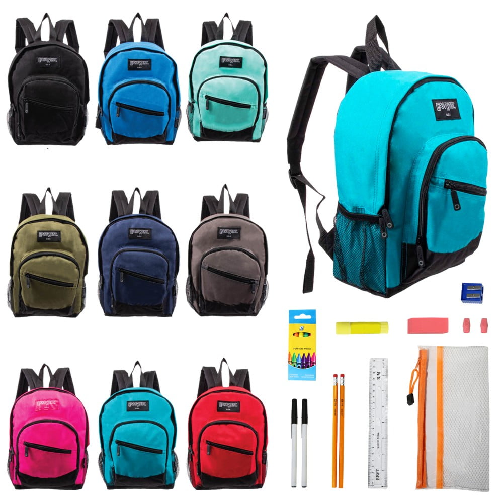 13" Bulk Backpacks with 16 Piece Wholesale Kids School Supply Kits