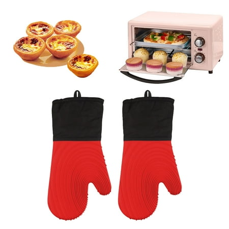

KYAIGUO Kitchen Oven Mitt Non-slip Waterproof High Heat Resistant Oven Mitt With Hanging Loop For Grilling Baking Cooking and Barbecuing 2PCS