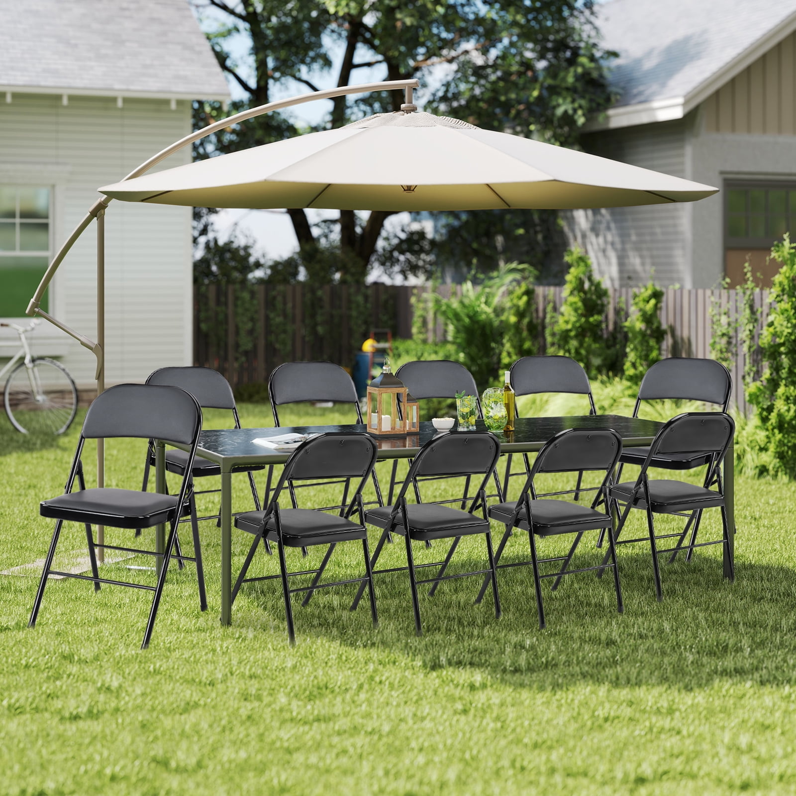 GIANNA 4 Pack Folding Chair, Sturdy Metal Frame, Waterproof Pu Leather, Black